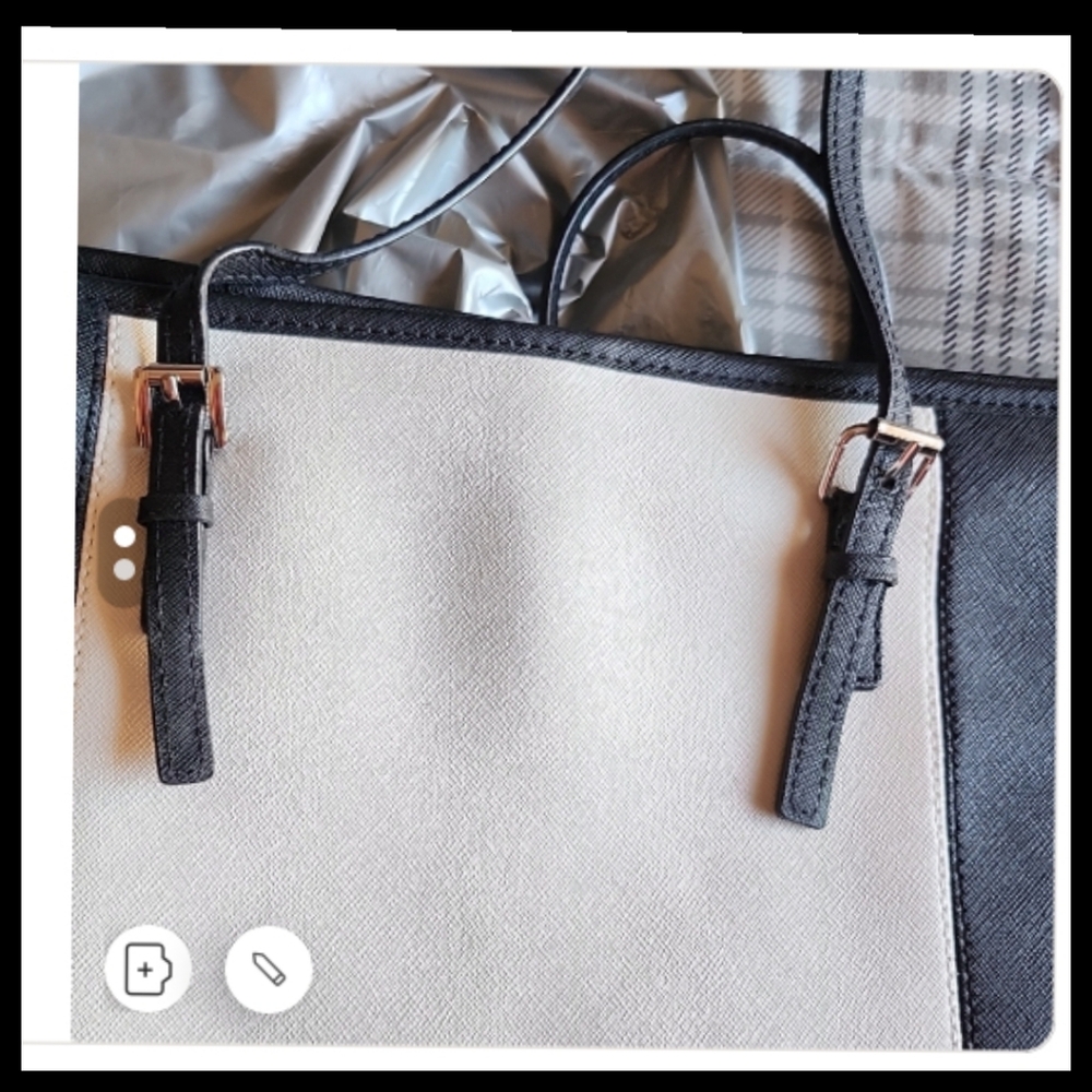 Michael Kors Large Tote Bag Black White Logo Shoulder Purse Travel Work Classic - Picture 9 of 9